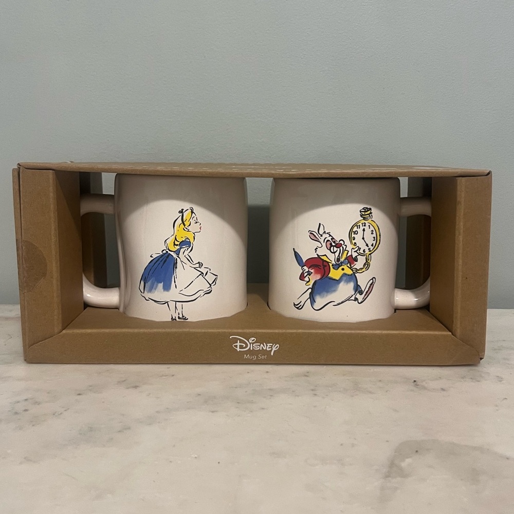 Rae Dunn Disney Alice in Wonderland & Cheshire Cat Boxed Double-Sided Mug Set